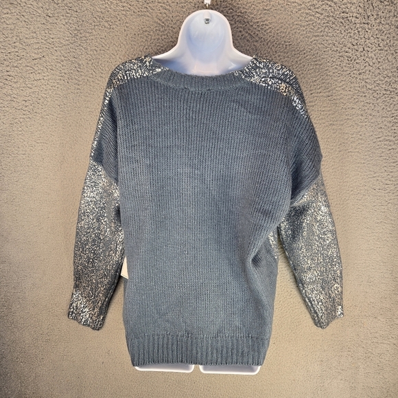 1.State Womens Sweater Sz M Blue-Metallic Silver Throughout Front Oversized - Picture 7 of 11